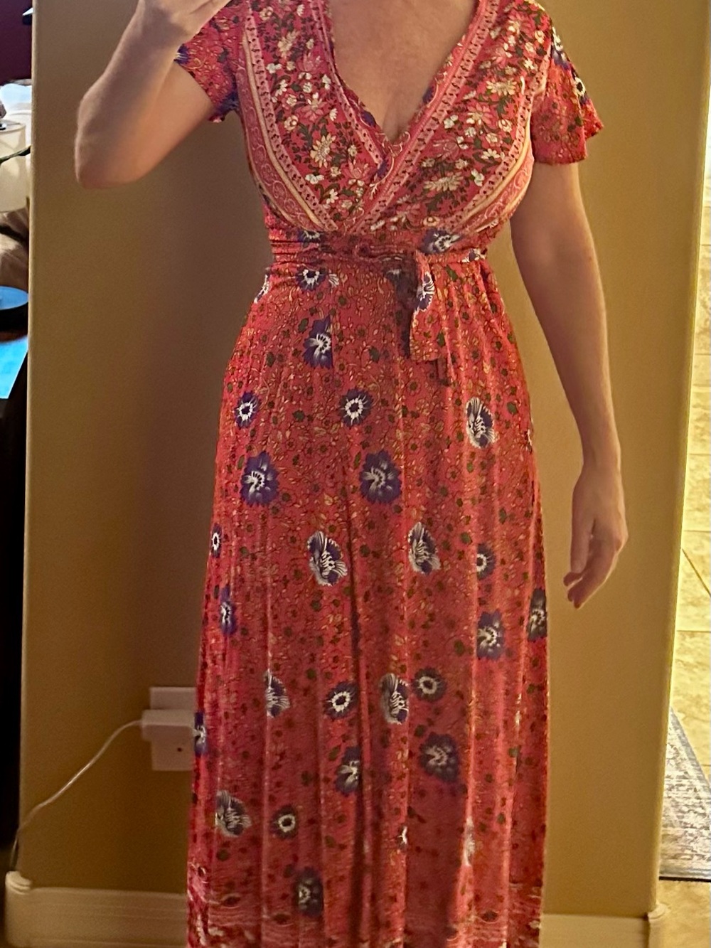 Chic Red Floral wrap Dress 100% cotton
